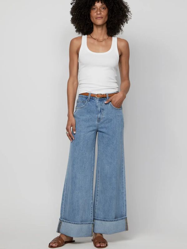 Parker Baggy Cuffed Wide Leg Jean, Light Worn
