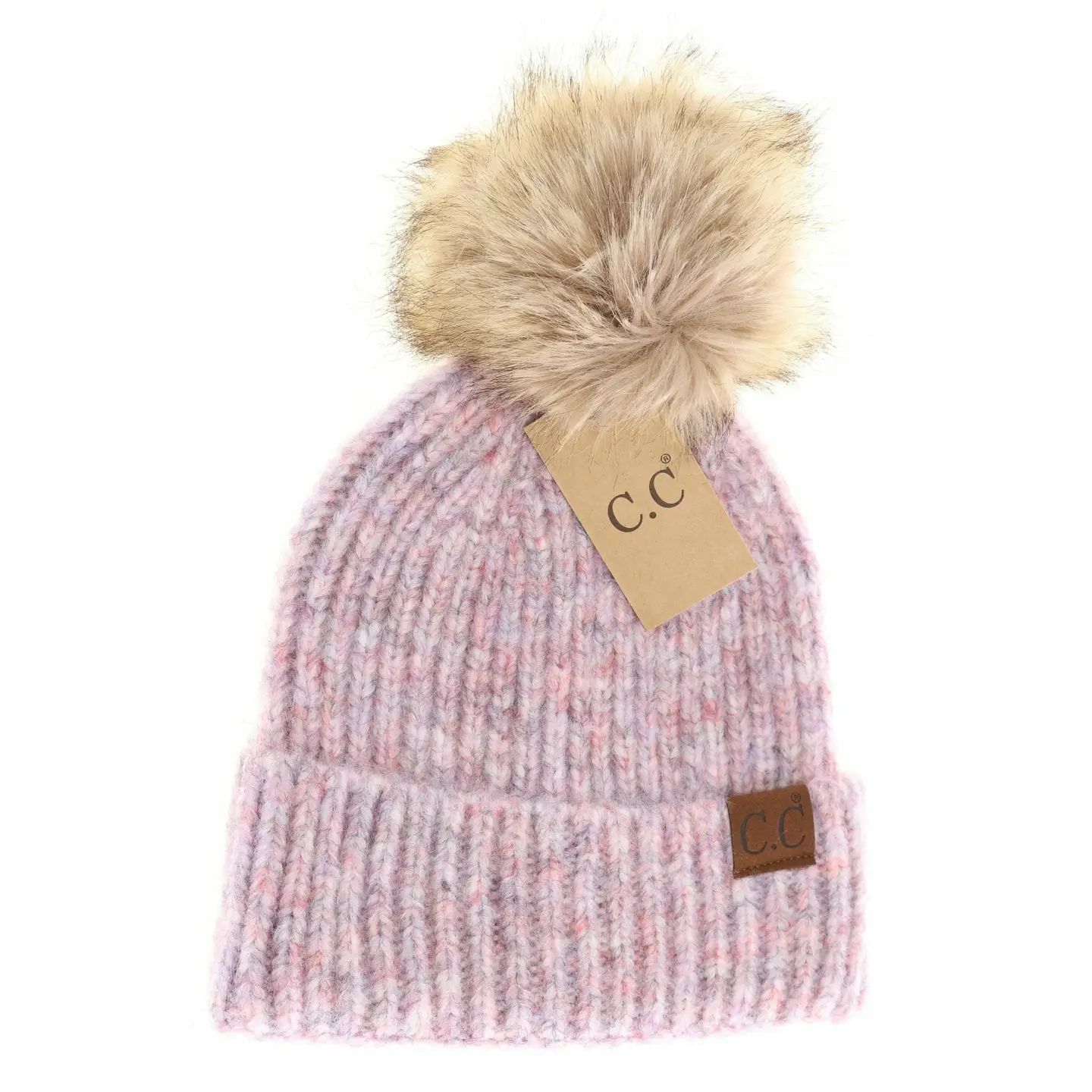 Soft Ribbed Fur Pom Beanie