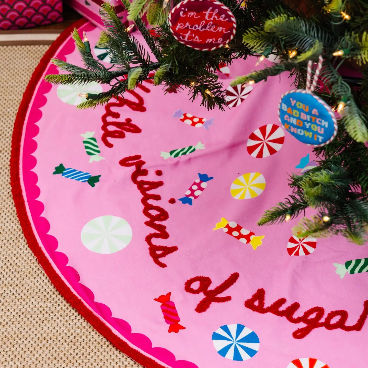 Embroidered Tree Skirt - Sugar Plums