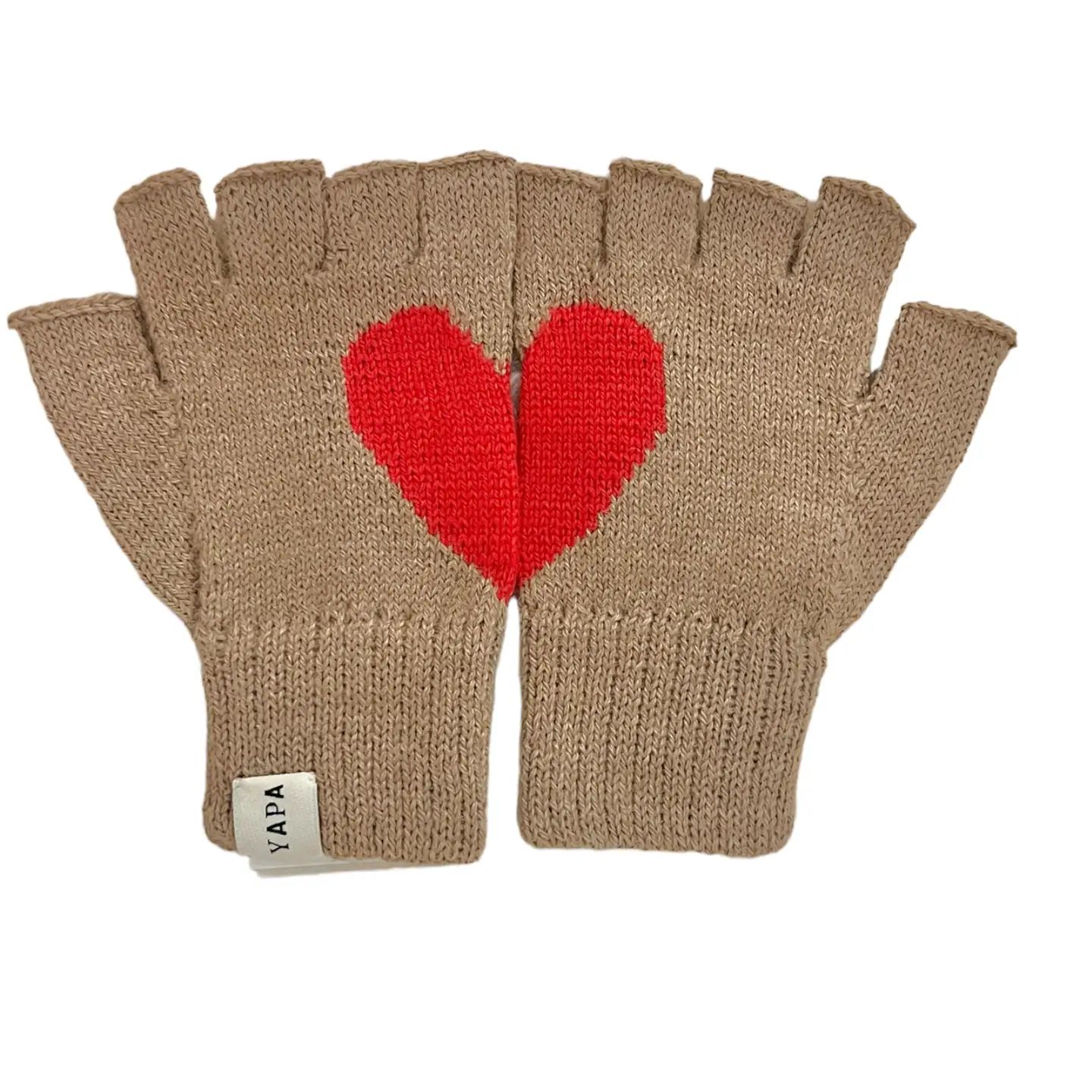 Alpaca Fingerless Heart Gloves