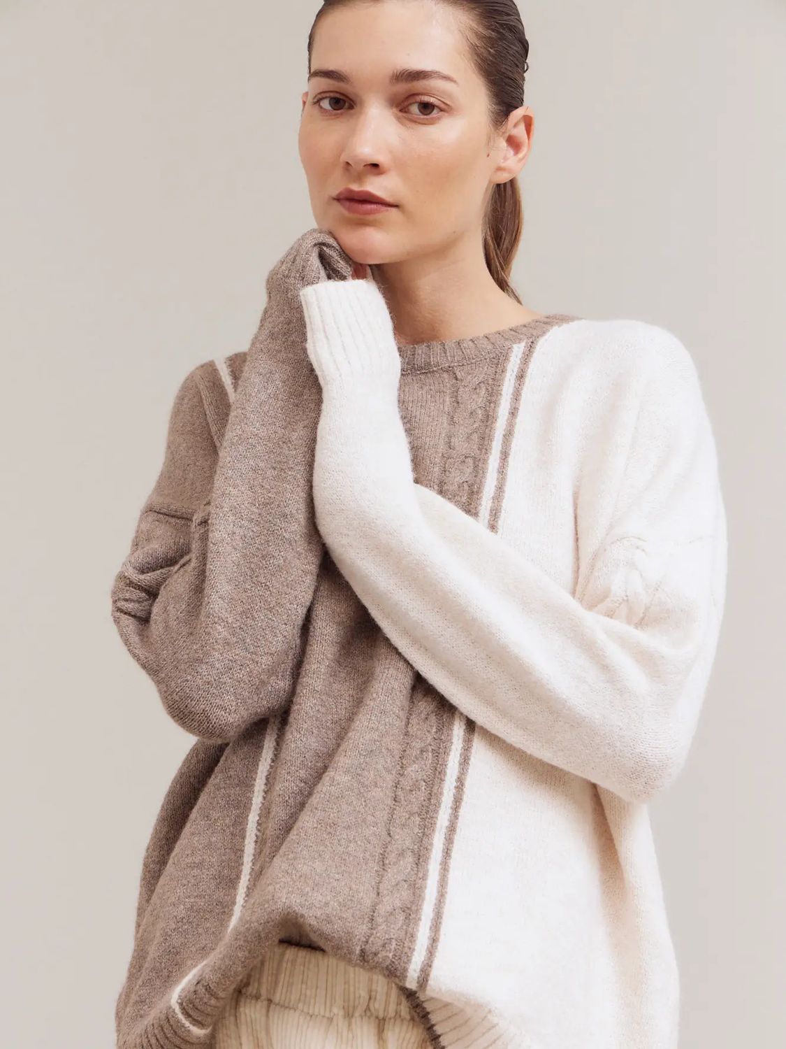 Cable Contrast Sweater - Twig