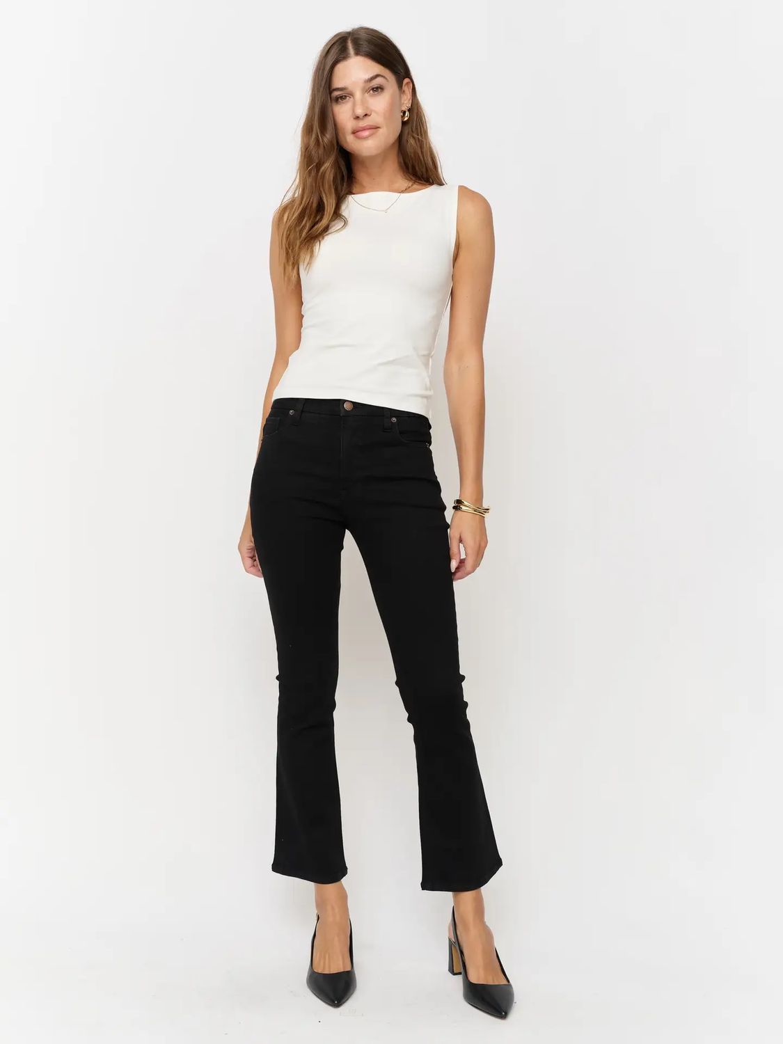 Palmer Mid Rise Crop Kick Flare, Sculpt+ Jet Black
