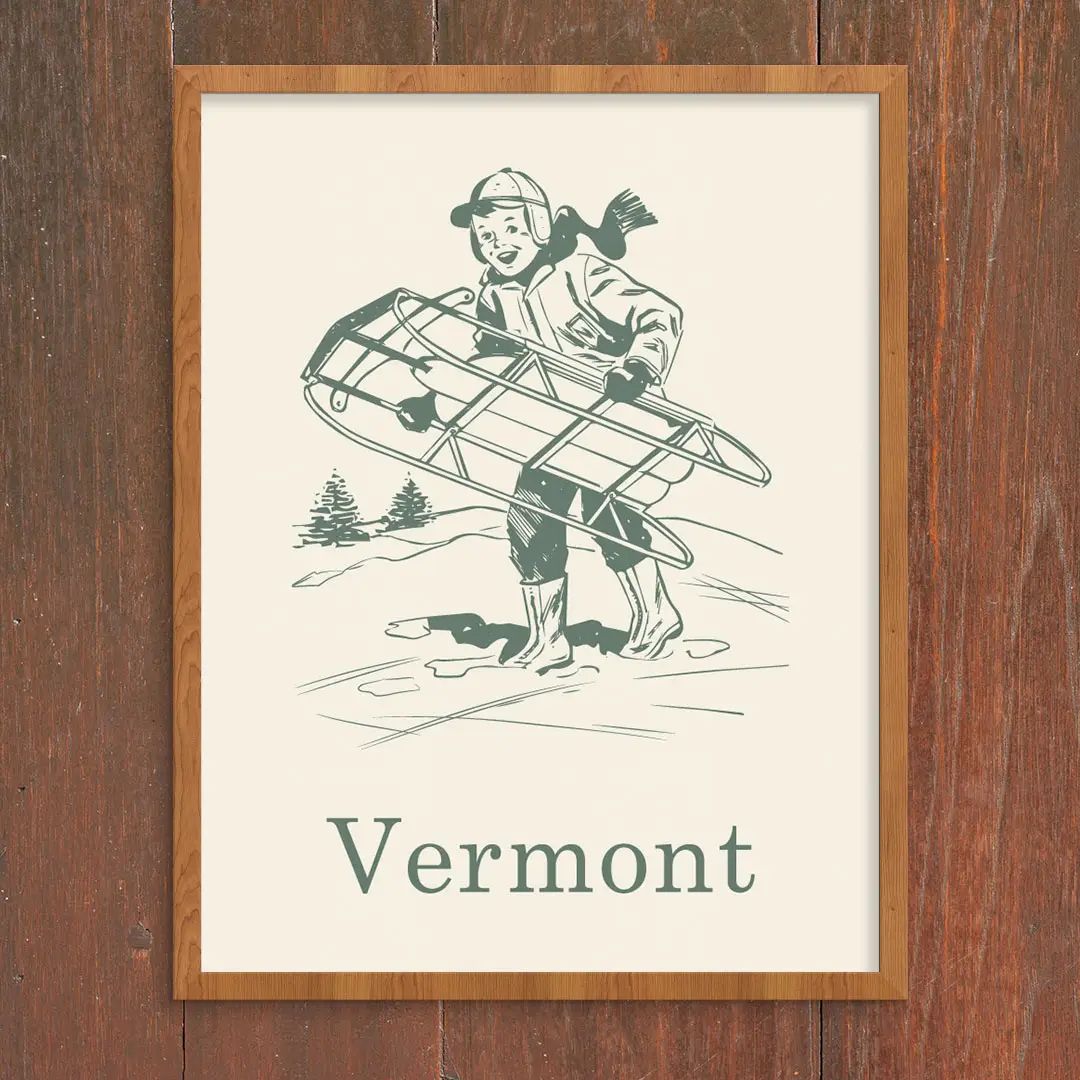 11 X 14 Vermont Boy & Sled Framed