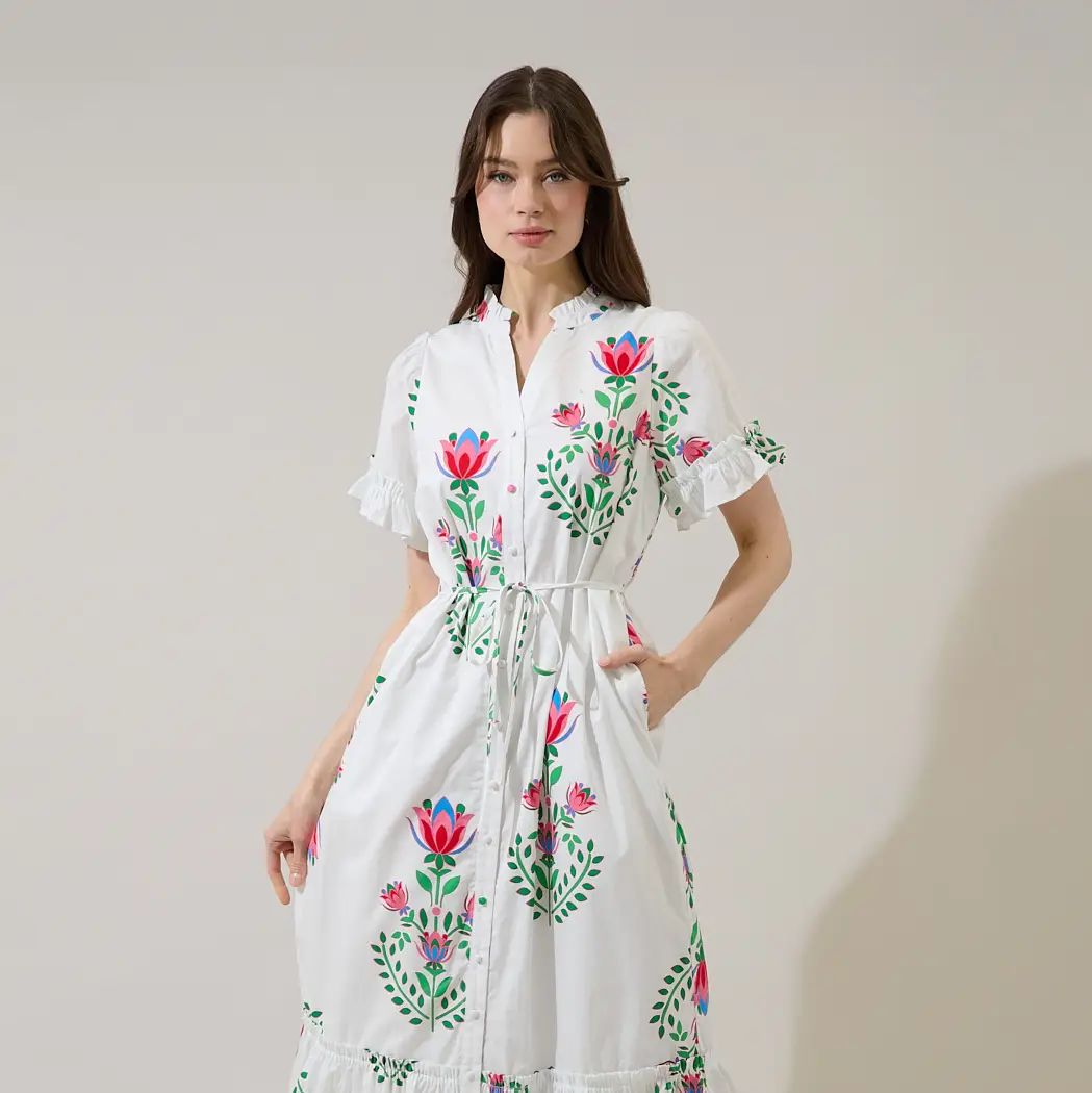 Saury Floral Button Up Midi Dress
