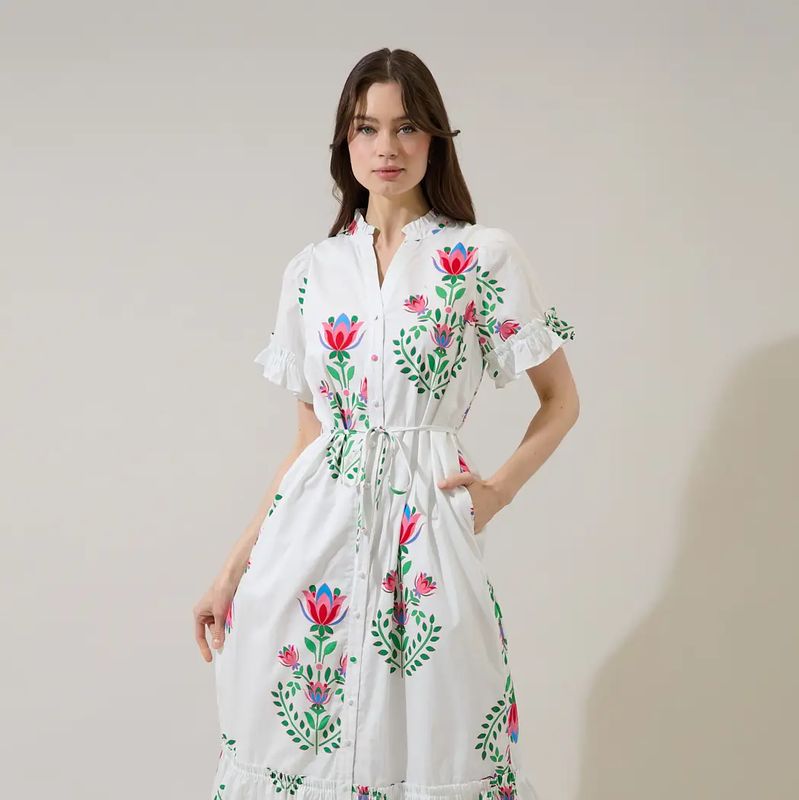 Saury Floral Button Up Midi Dress