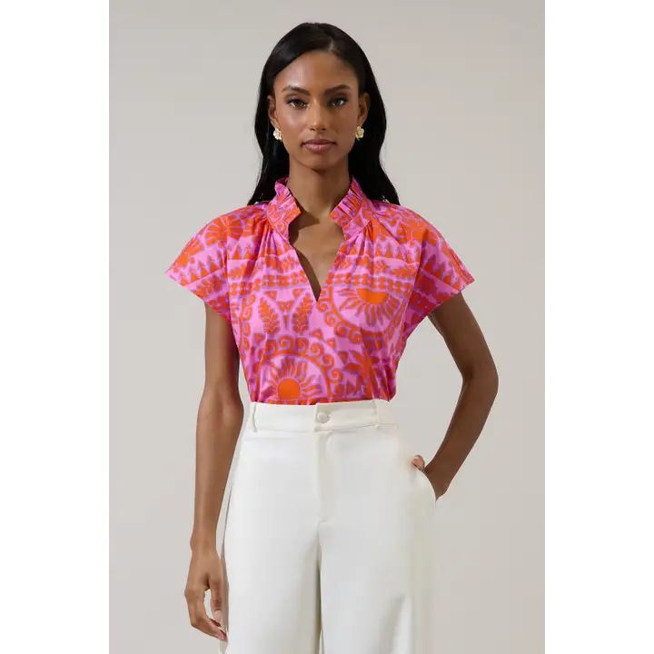 Tarie Tropical Ruffle Top