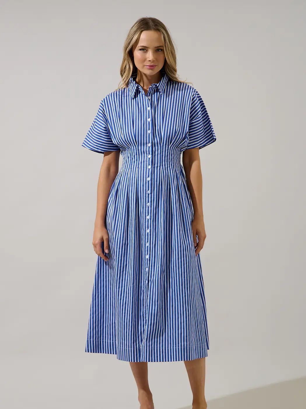 Barklin Stripe Pleated Midi Dress