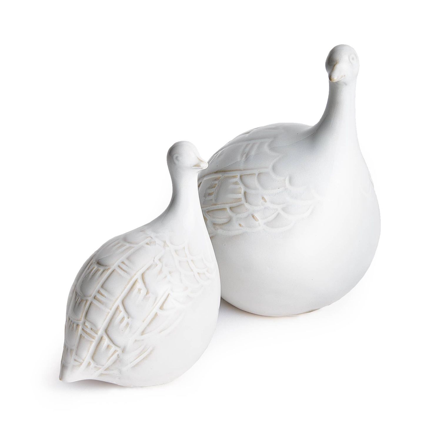 Featherington Birds, Set Of 2, Color: White, Material: Ceramic