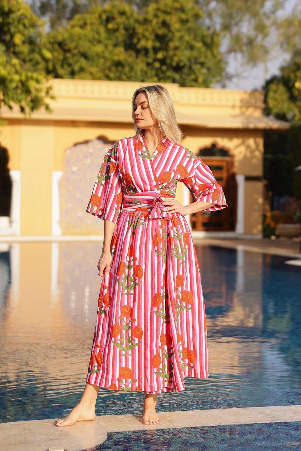 Como Wrap Dress Red/Pink Stripe