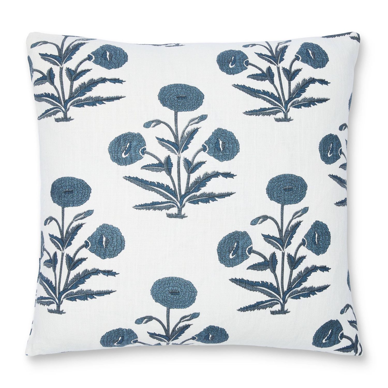 Poppy Flower Cushion Cover in Blue on Oatmeal Linen