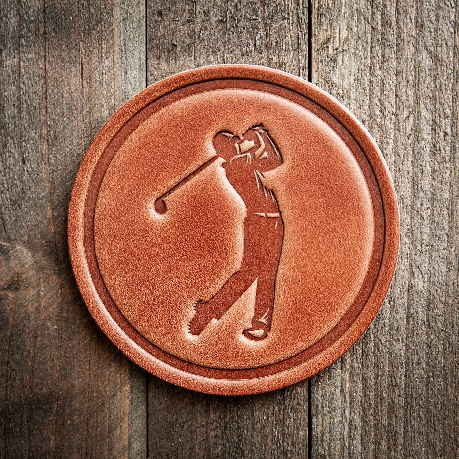 Golfer Leather Coaster