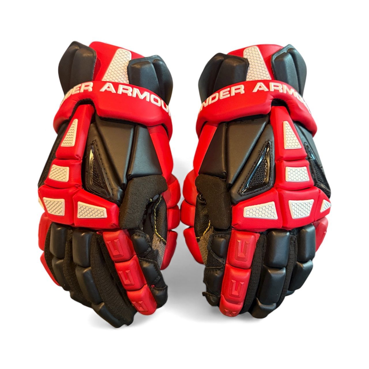 Used Under Armour Red Black Lacrosse Gloves 14 Used Under Armour Red Black Lacrosse Gloves 14"