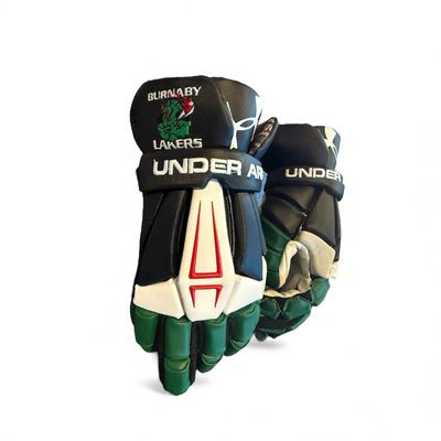 Used Under Armour " Team Burnaby Lakers" Lacrosse Gloves  14"
