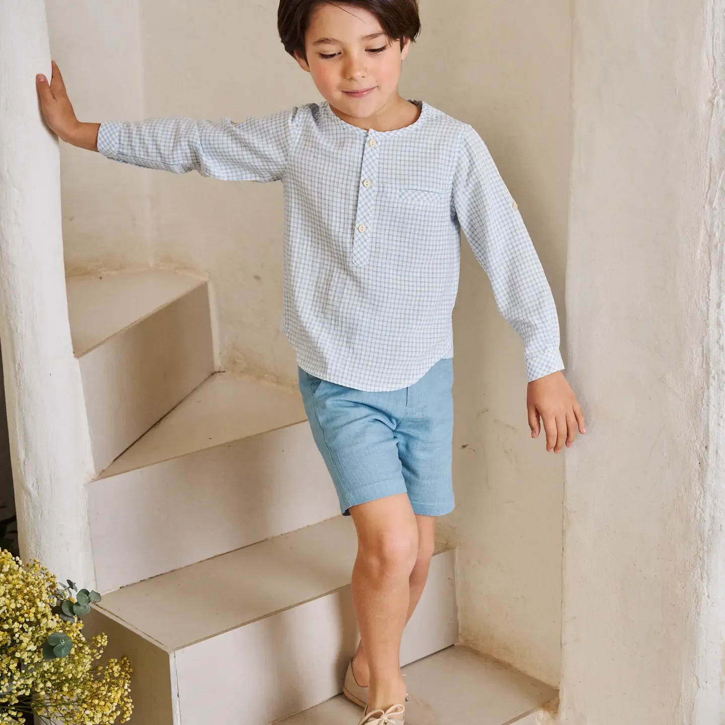 Blauw geruit shirt, feestcollectie
