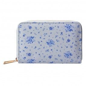 Witte Portefeuille blauwe bloemen groot
