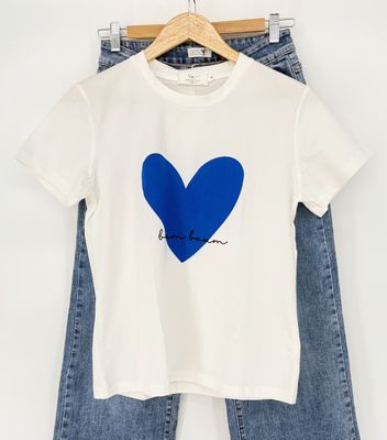 Witte t-shirt blauw hart BoumBoum