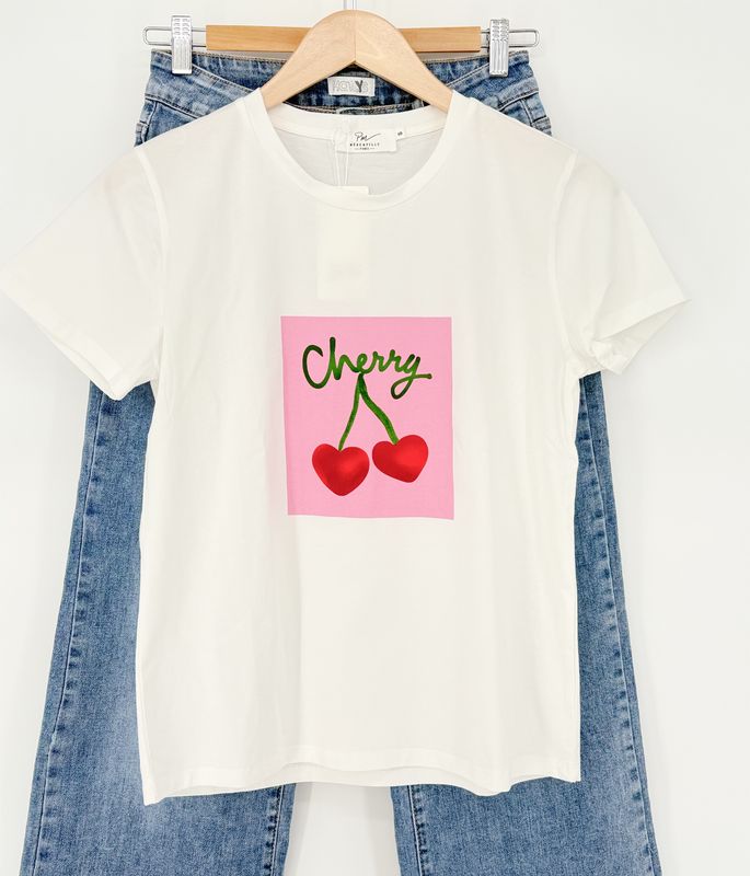 Witte t-shirt kers Cherry