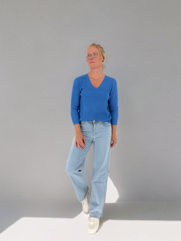 Blauwe trui V-hals Oana