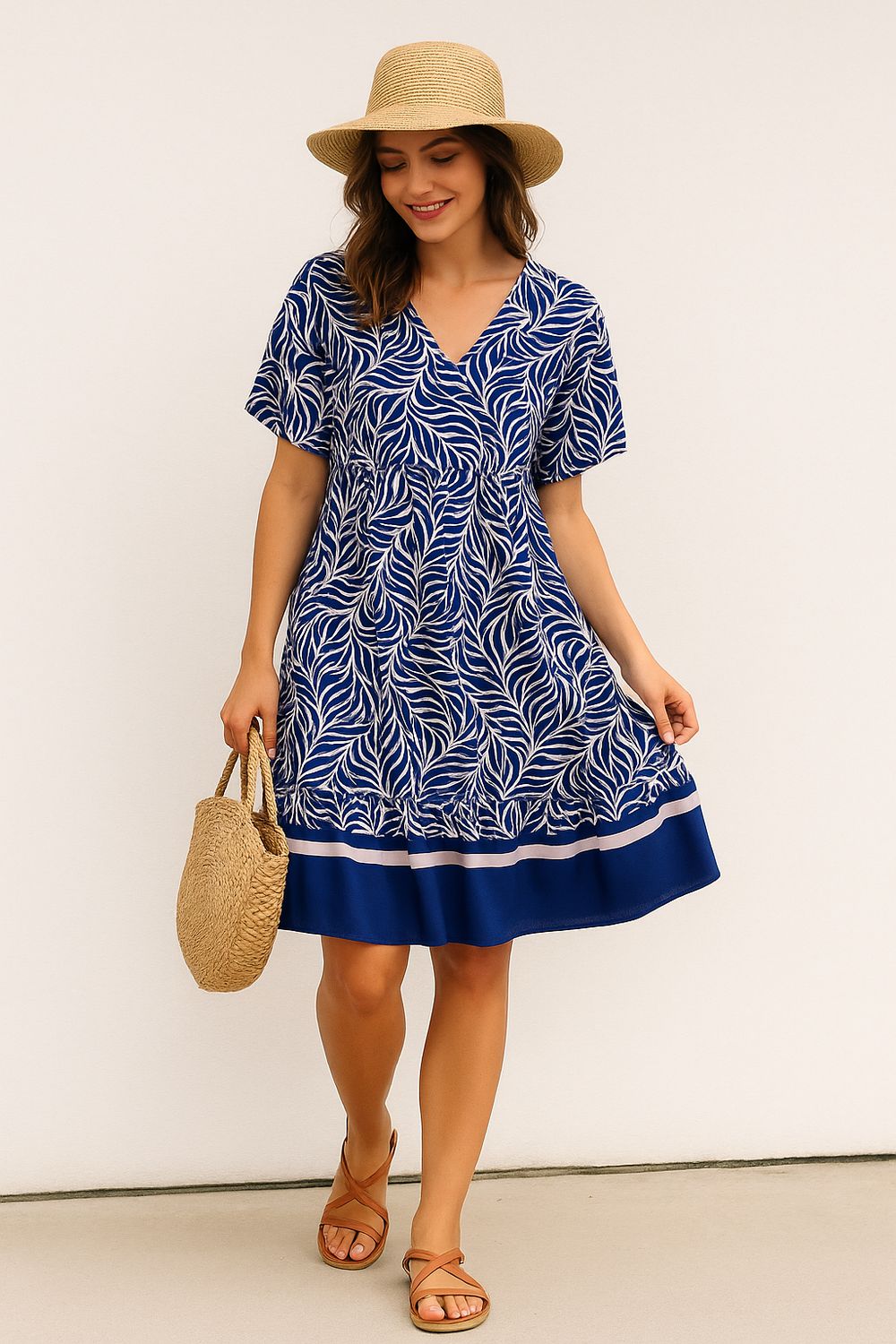 ​Blauwe zomerjurk in 100% viscose met print Mela