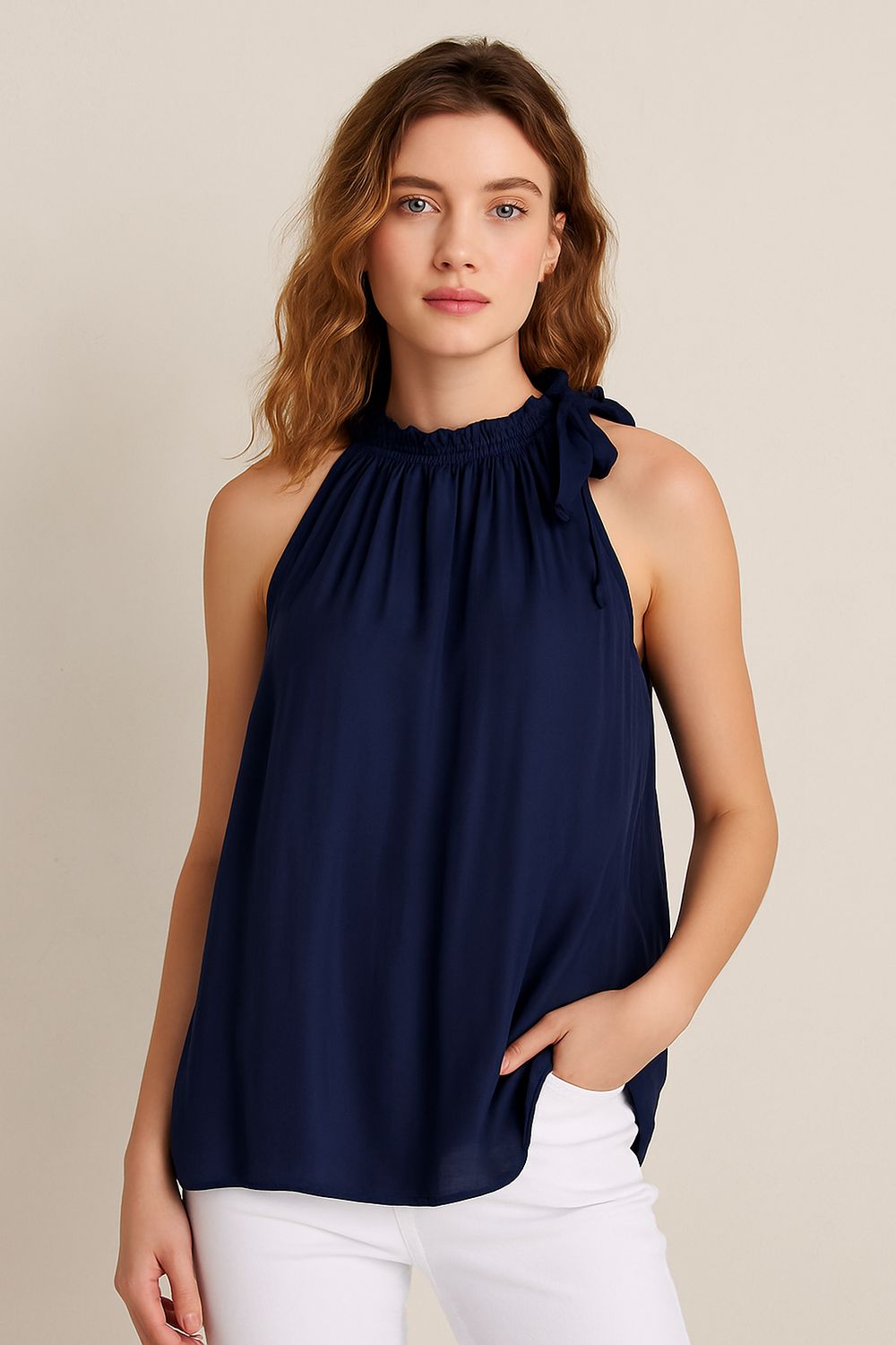 Navy Viscose/zijde top Bernice