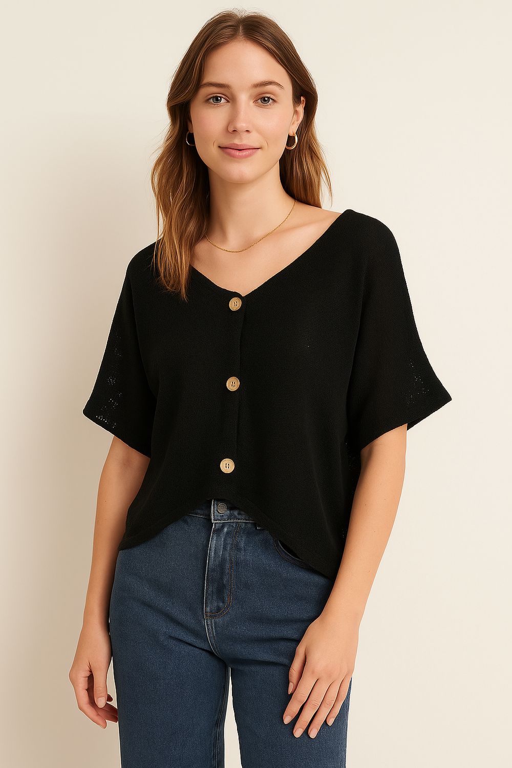 Gehaakte gilet met 1/2 mouwen Nilla