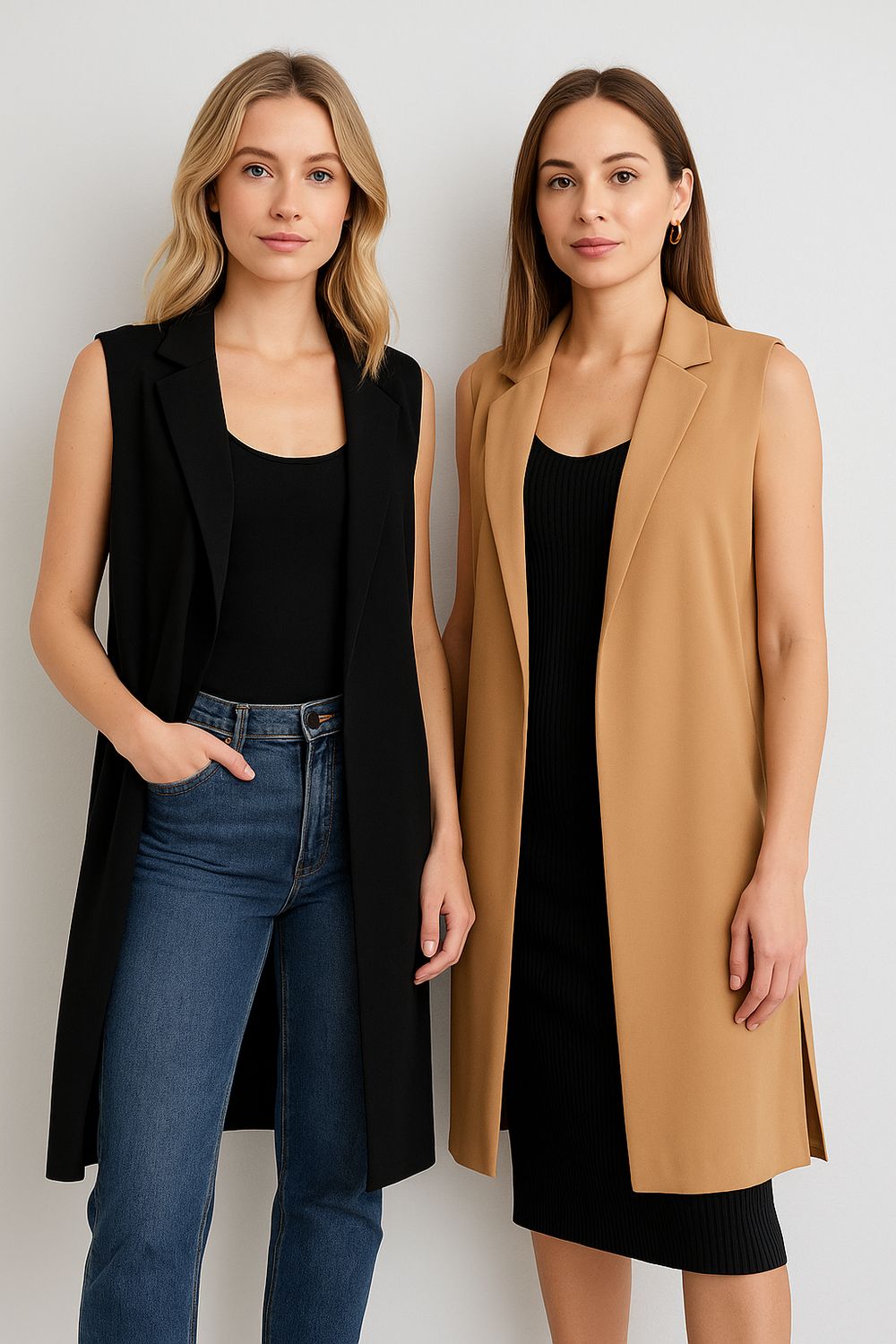 lange mouwloze zwarte blazer Dana