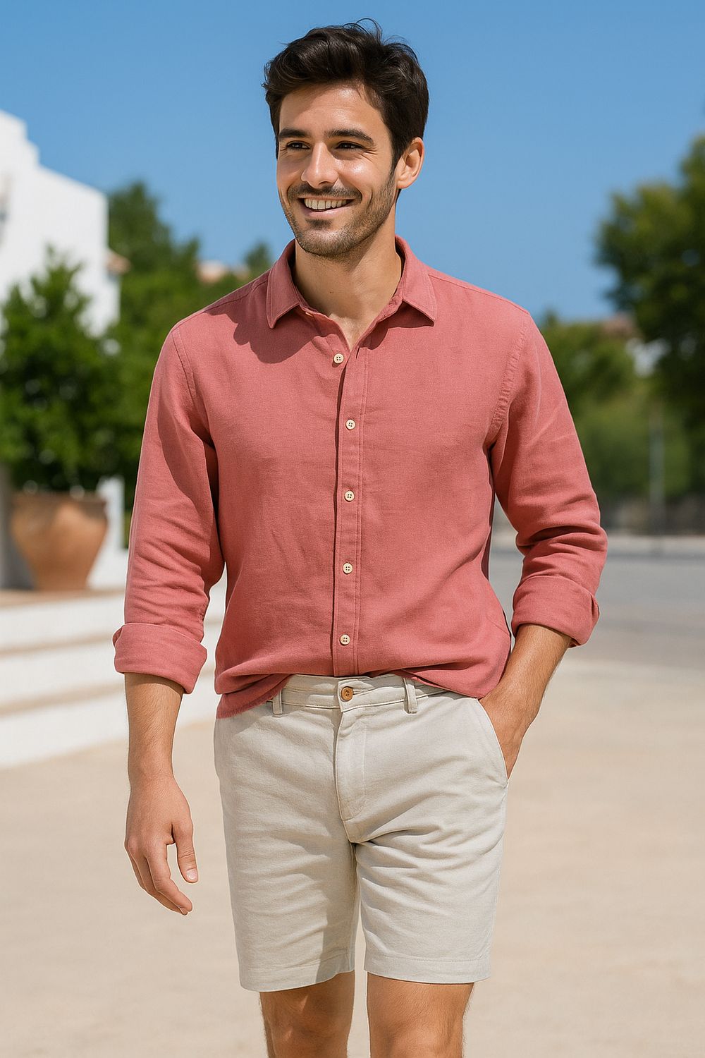 Beige linnen short