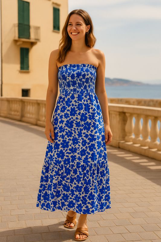 Jurk blauwe bloemen Raya