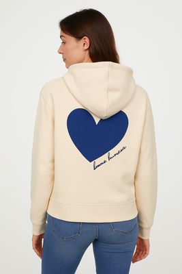 Beige hoodie blauw hart