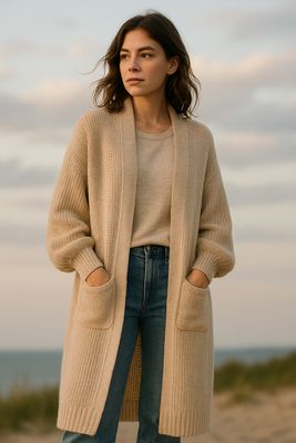 Lange beige gilet Timea