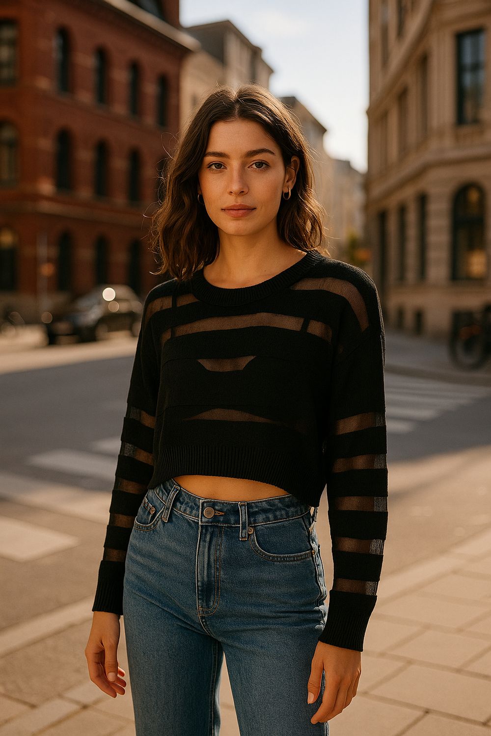 Zwarte Cropped Trui met Transparante Strepen &#39;SOUL&#39; 