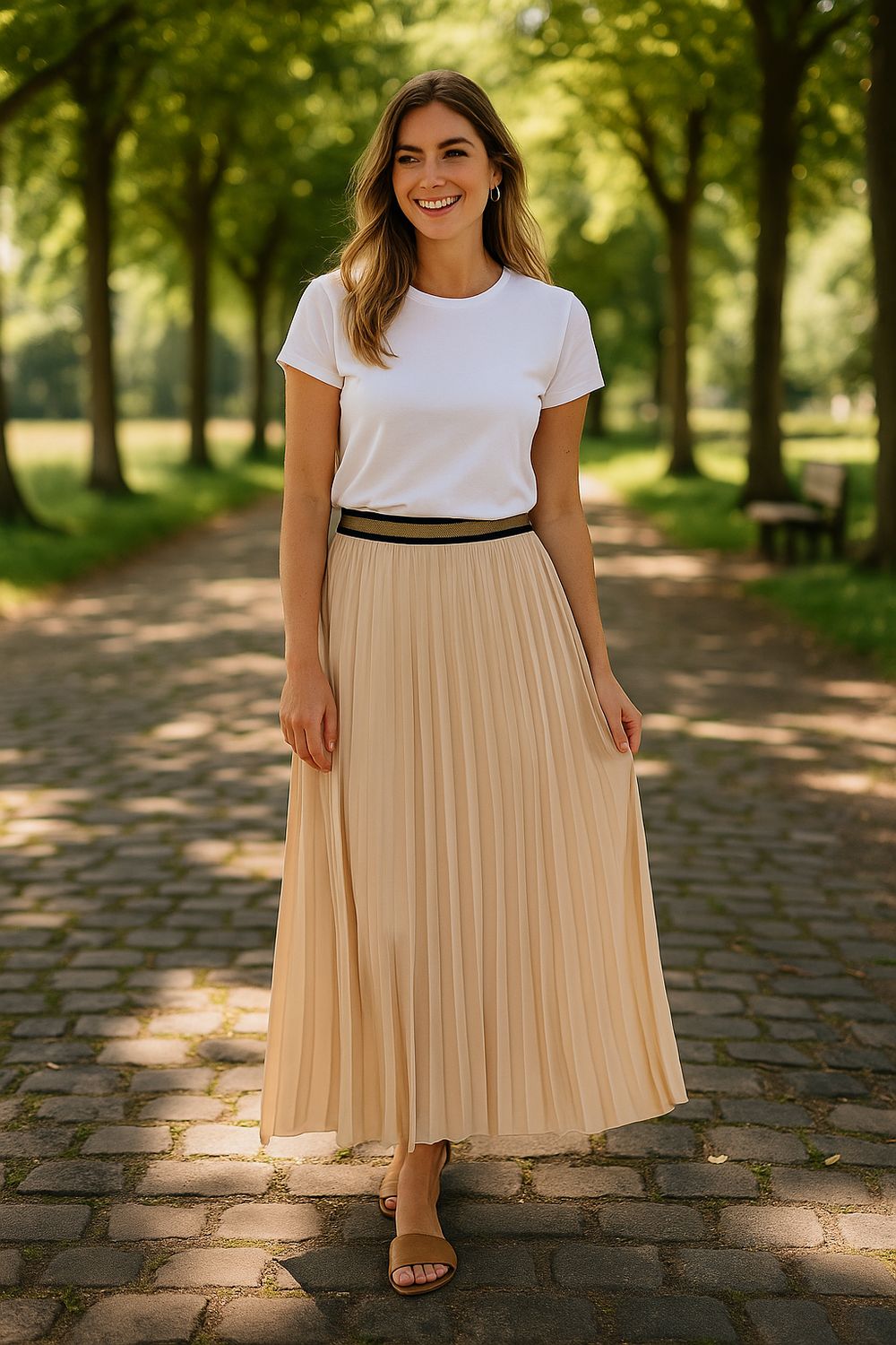 Lange beige plissérok
