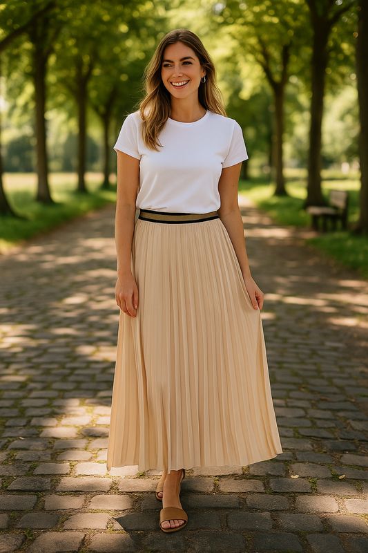 Lange beige plissérok