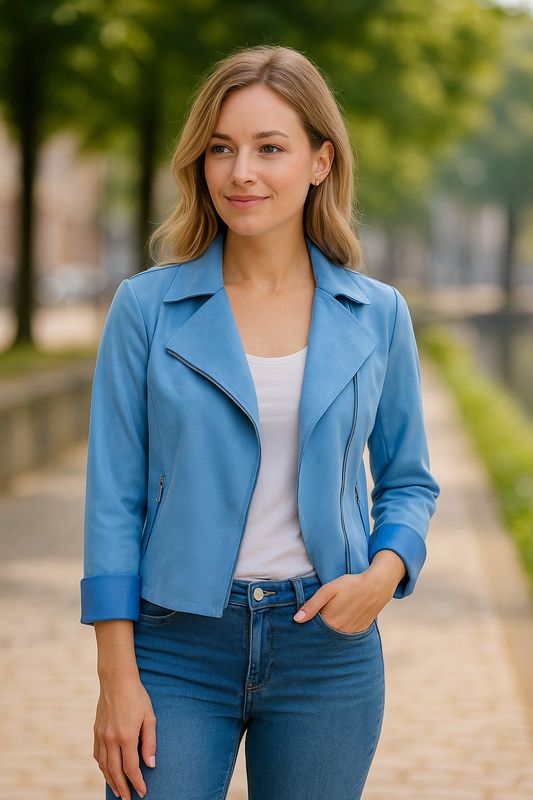 Blauw suede jasje Sari