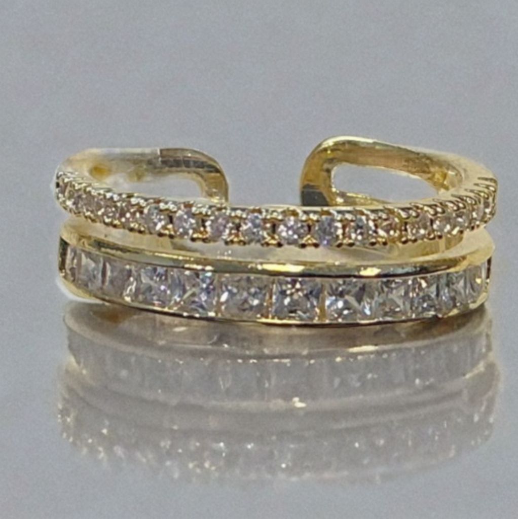 Goudkleurige stainless steel ring met dubbele rij zirkonia