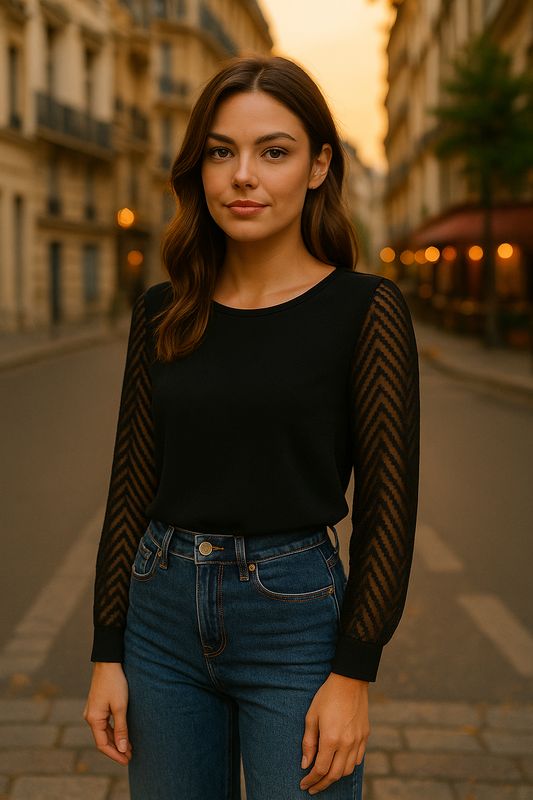 Zwarte blouse met doorzichtige mouwen Palma