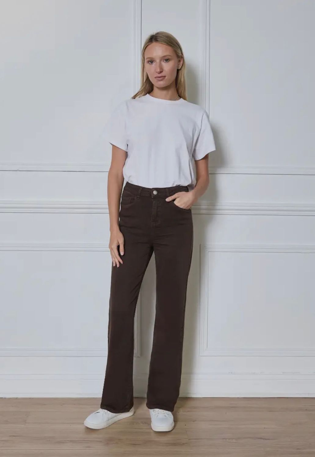 Wide leg stretch broek choclat