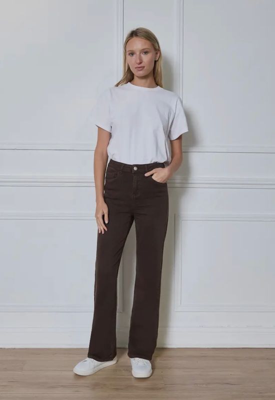Wide leg stretch broek choclat