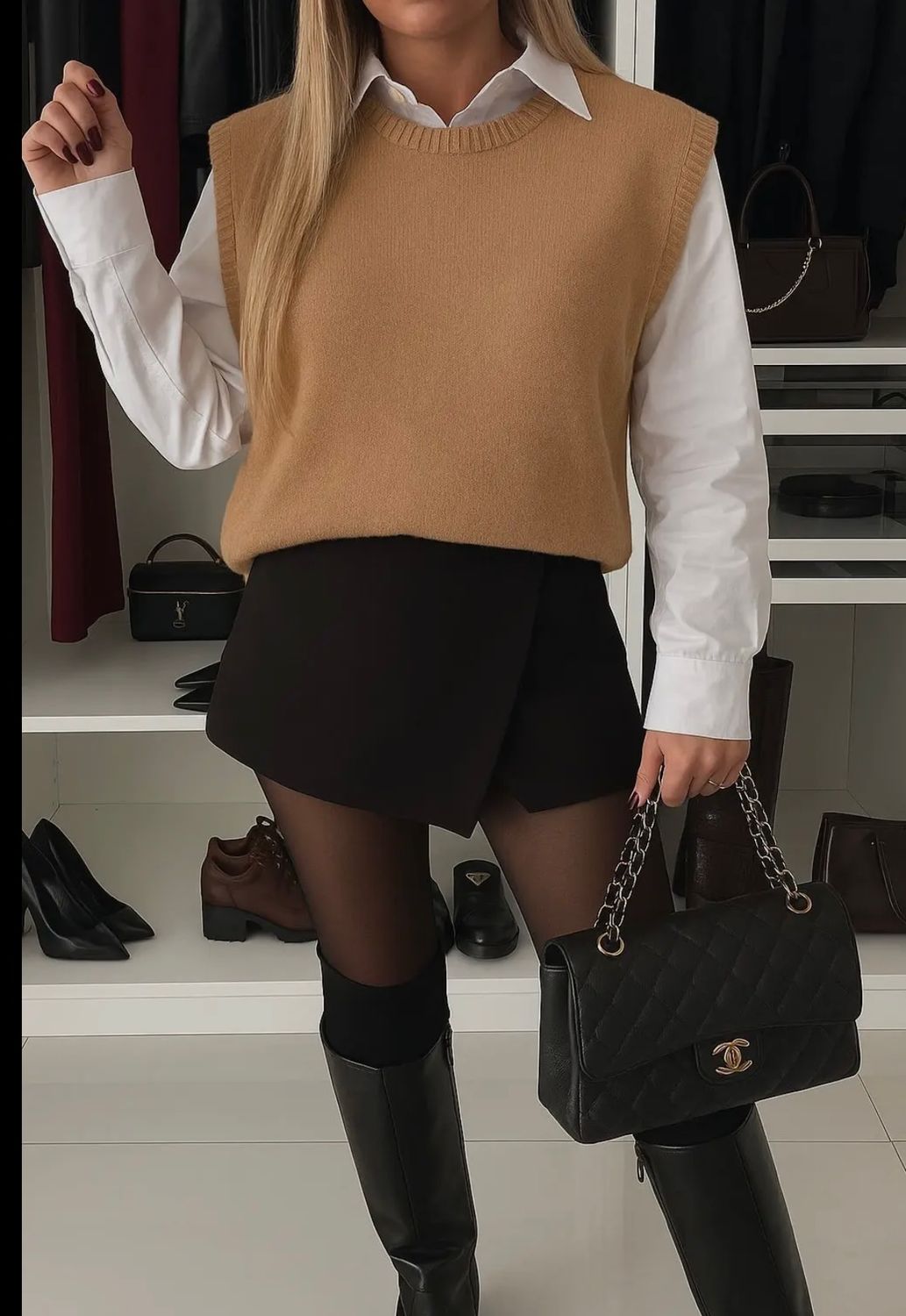 Mouwloze trui beige