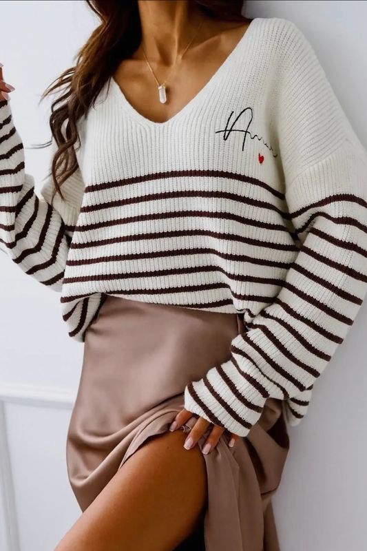Trui Amore choclate stripes TU