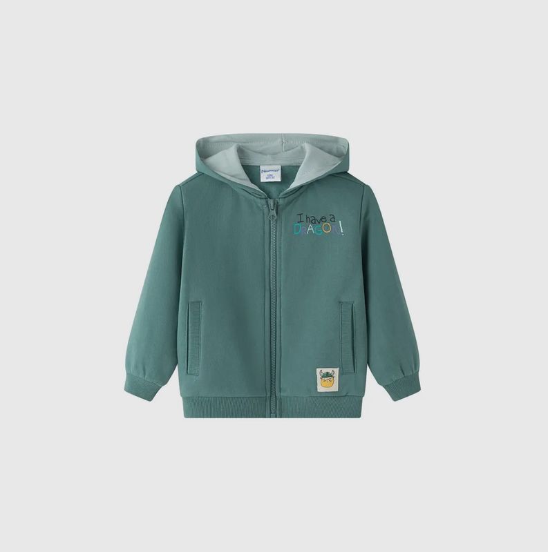 Sweater met kap en rits, Groene draak