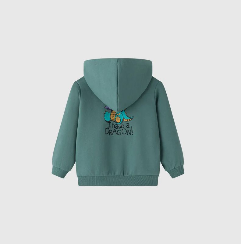Sweater met kap en rits, Groene draak