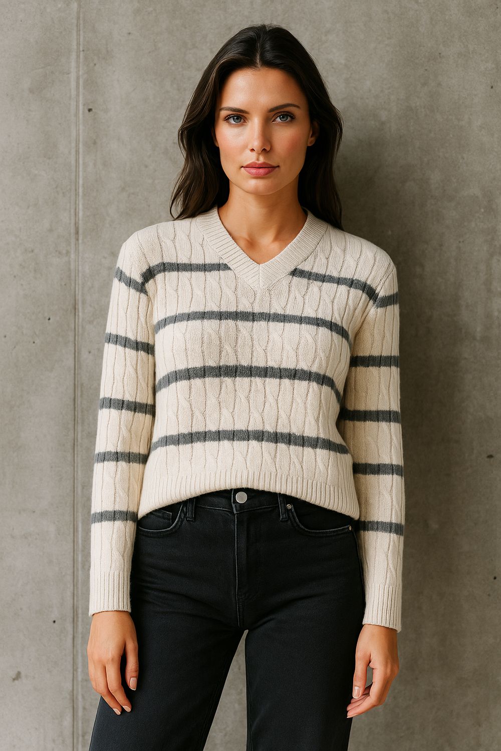 Wit/grijs gestreepte trui Holly