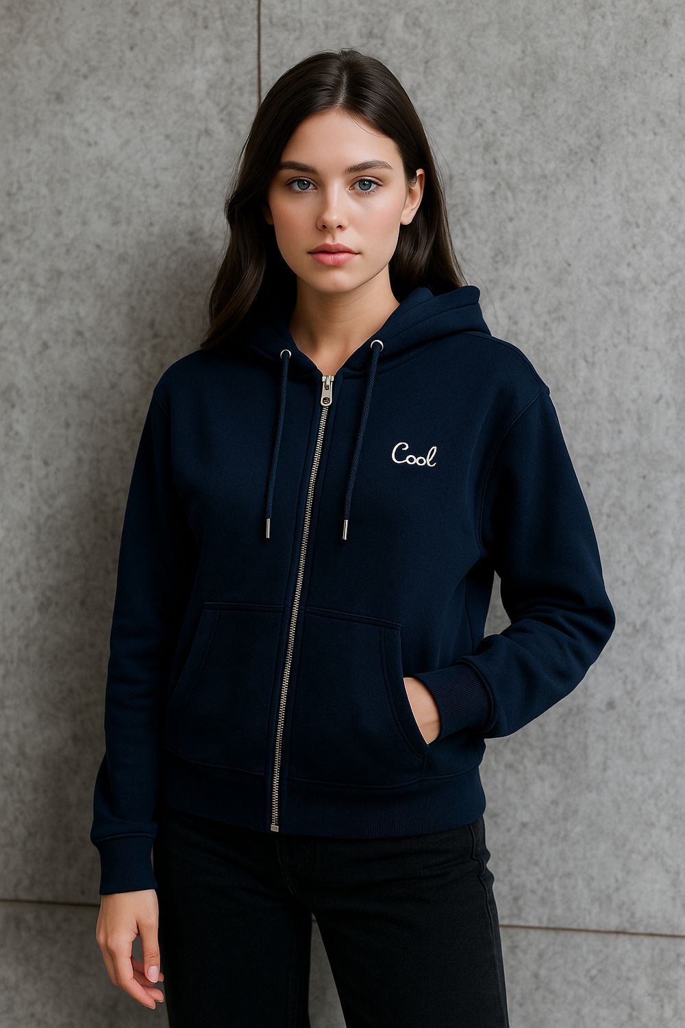 Blauwe hoodie met rits COOL
