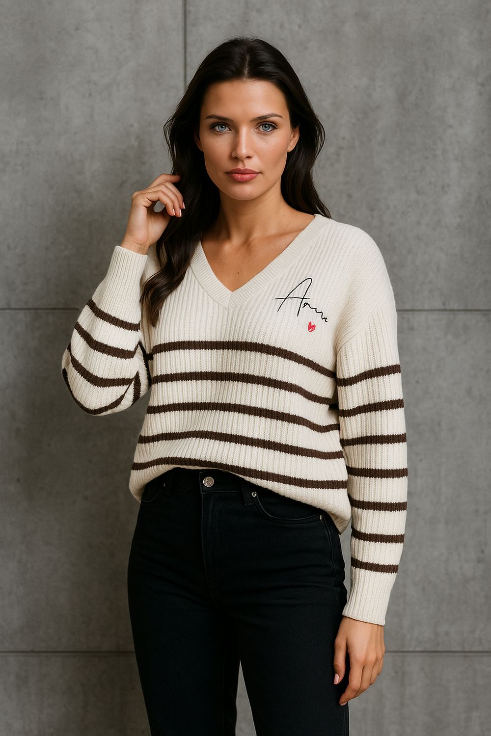 Trui Amore choclate stripes TU