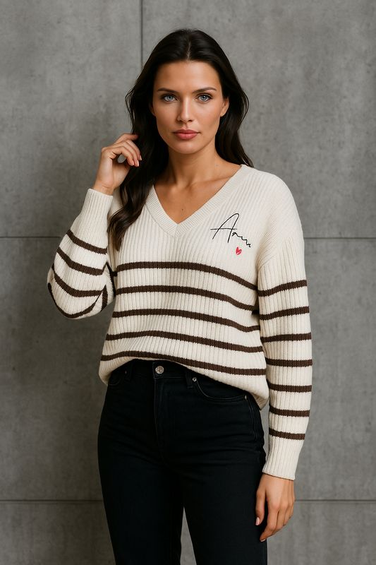 Trui Amore choclate stripes TU