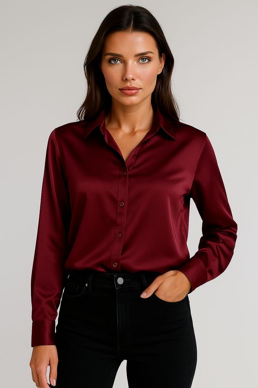 Burgundy satijn-look blouse