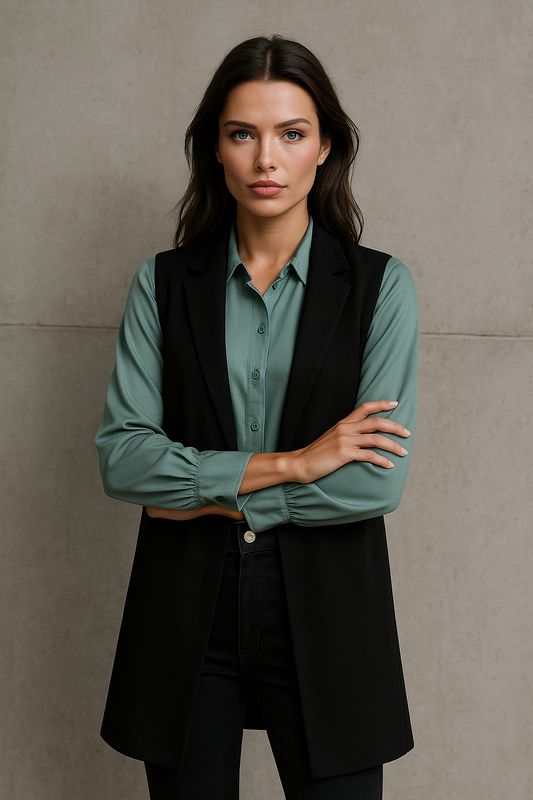 lange mouwloze zwarte blazer Dana