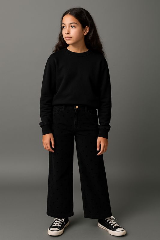 Zwarte broek van ribfluweel met strikmotief