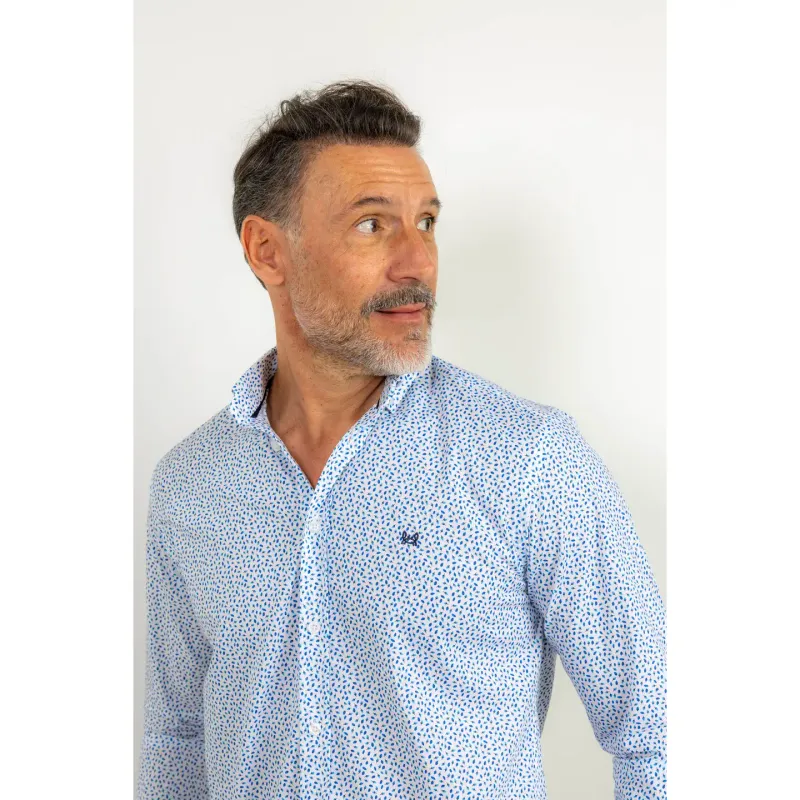 Bedrukte Blouse met Bladmotief – Blauwtinten